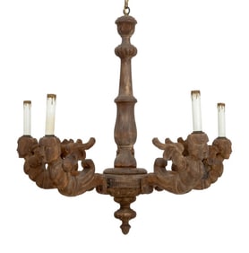 Louis XV Style Carved Wood 5-Branch Chandelier