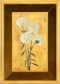 M. W. Huggins Floral Still Life Oil on Masonite