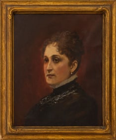 American School Portrait of Woman Oil, 19th C.