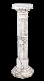 Italian Veined White Alabaster Pedestal