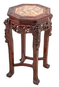 Chinese Hardwood and Marble Pedestal Table