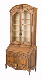 French Provincial Walnut Bureau Bookcase