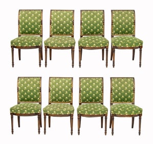 Louis XVI Style Upholstered Walnut Chairs, 8