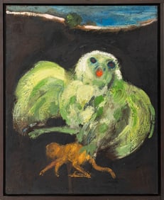 Robert Beauchamp Owl & Monkey Oil on Panel