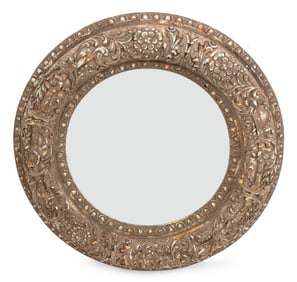 French Silvered Composition Circular Mirror