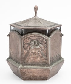 Art Nouveau Pewter Mounted Covered Jar