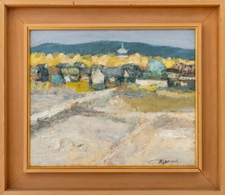 K. Emura Village Landscape Oil on Canvas, 1970