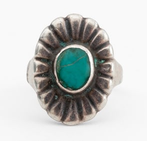 Navajo Dine Silver Starburst Turquoise Ring