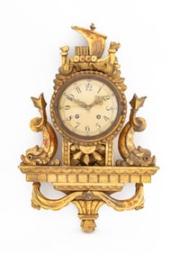 Scandinavian Gilt Carved Wood Wall Clock
