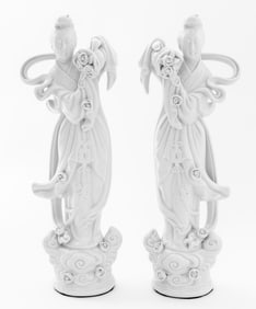 Chinese Blanc de Chine Porcelain Maidens, Pair