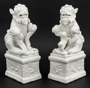 Chinese Blanc de Chine Foo Lions, Pair