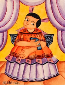 Jose Maria de Servin Seated Girl Watercolor