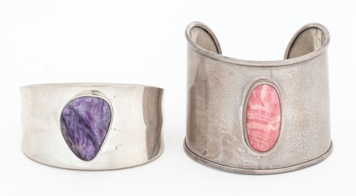 Crystal Mounted Sterling Silver Cuffs, 2