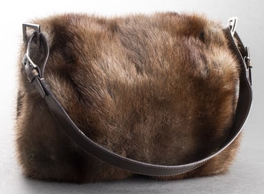 Gucci Front Flap Leather Top Handle Fur Handbag