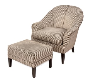 Velvet Grid Pattern Upholstered Club Chair & Stool