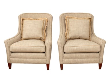Modern Gray Fabric Upholstered Armchairs, Pair
