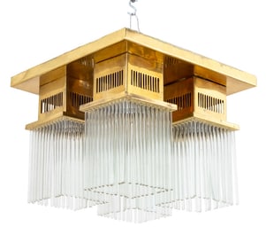 Sciolari Brass and Glass Rod Chandelier
