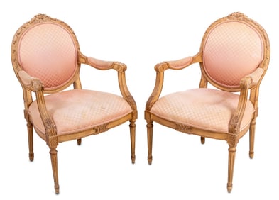 Louis XVI Style Painted Fauteuils, Pair
