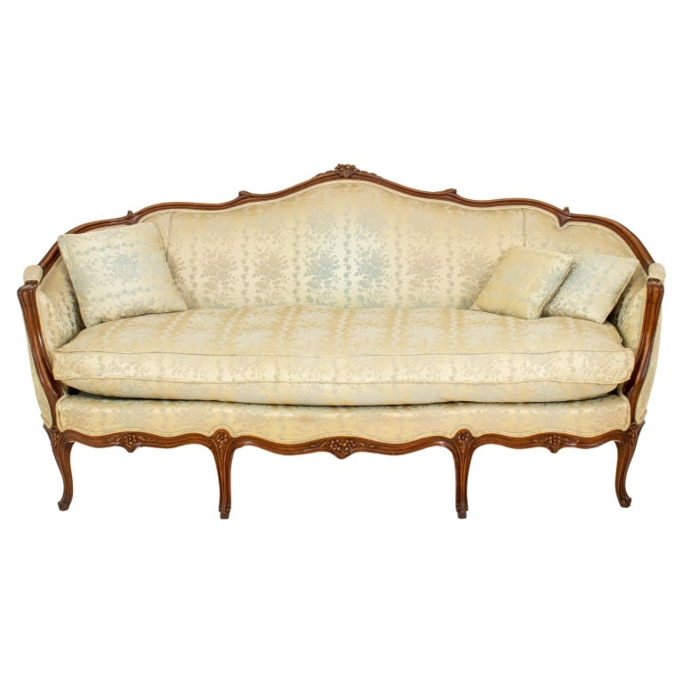 Louis XV Rococo Style Damask Upholstered Sofa (1 of 8)