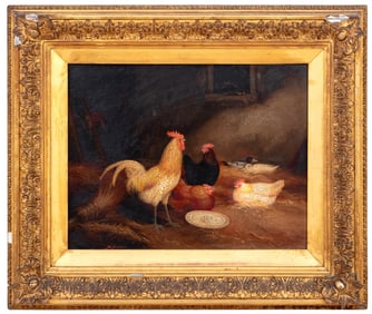 Arthur Jackson Ducks & Hens in Barn Oil on Board