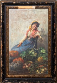 Augusto Daini Seated Fruit Seller Oil on Panel