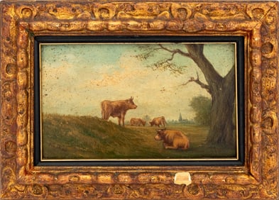 Illegibly Signed Pastoral Landscape Oil on Panel