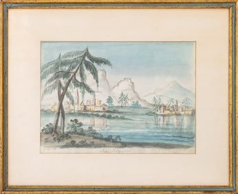 European School Lake Landscape Watercolor on Paper