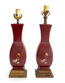 Japanese Maruni Lacquered Vase as Lamps, Pair