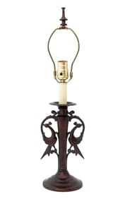 Art Deco Phoenix Motif Candlestick Mounted Lamp