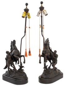 Patinated Marly Horses Mounted as Lamps, Pair