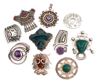 Mexican Modernist Sterling Silver Brooches, 10