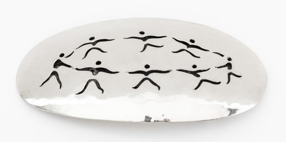 Modernist Mexican Figural Group Silver Belt Buckle