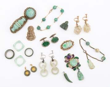 Chinese Jade and Jadeite Jewelry, 17 Pcs.