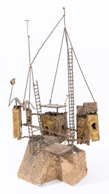 Brutalist Patinated Brass & Cast Table Sculpture