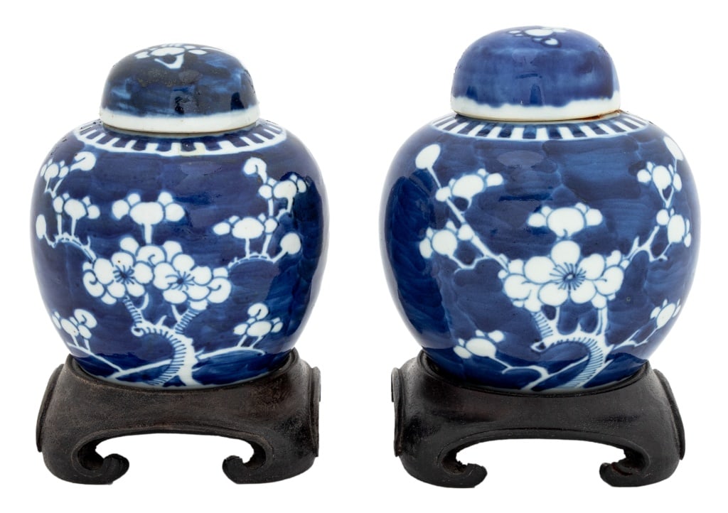 Chinese Blue & White Prunus Ginger Jars, Pair (1 of 6)