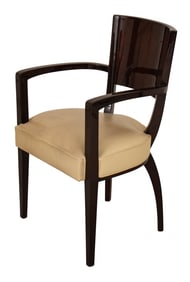 Art Deco Revival Leather Mahogany Armchair