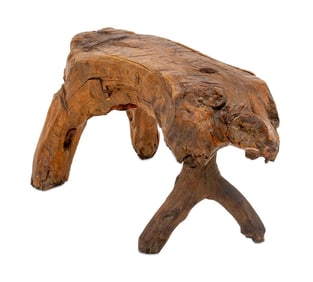 Folk Art Carved Wood Live Edge Stool