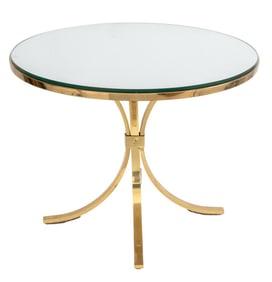Roger Thibier Style Glass Top Brass Side Table