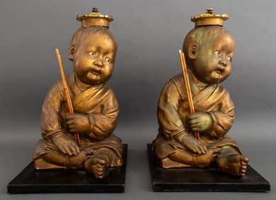 American Chalkware Chinoiserie Sculptures, Pair
