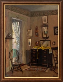 Interior Scene Oil on Panel, ca. 1920