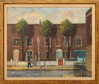 Illegibly Signed Street Scene Oil on Canvas