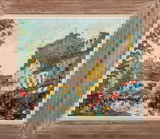 Illegibly Signed "Place du Tetre" Oil on Canvas