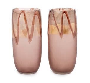 Italian Murano Glass Cylindrical Vases, Pair