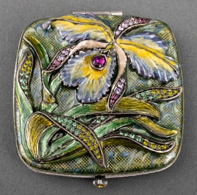 Jay Strongwater Iris Enameled Compact Mirror