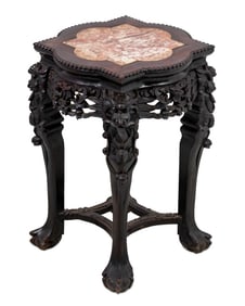 Chinese Rosewood and Marble Pedestal Table