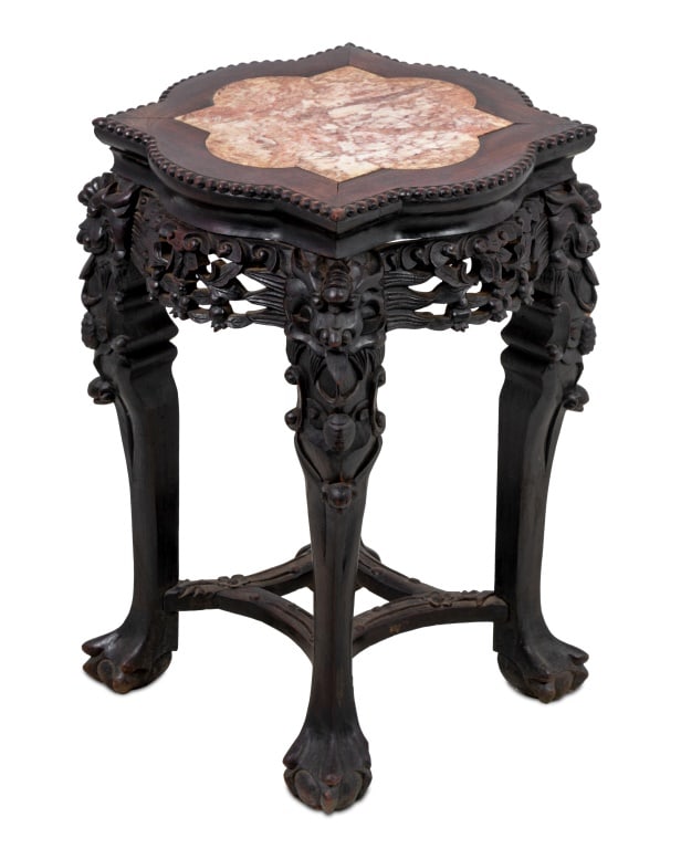Chinese Rosewood and Marble Pedestal Table (1 of 4)