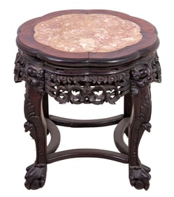 Chinese Hardwood and Marble Low Pedestal Table