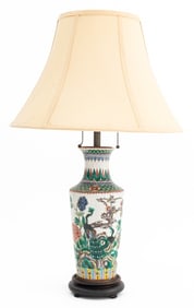 Chinese Famille Verte Porcelain Vase Mounted Lamp