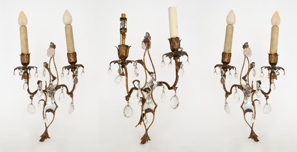 French Brass & Crystal Candelabra Wall Sconces, 3 (1 of 9)