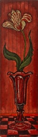 Kenneth Cox Red Zebra Iris Still Life Oil on Panel